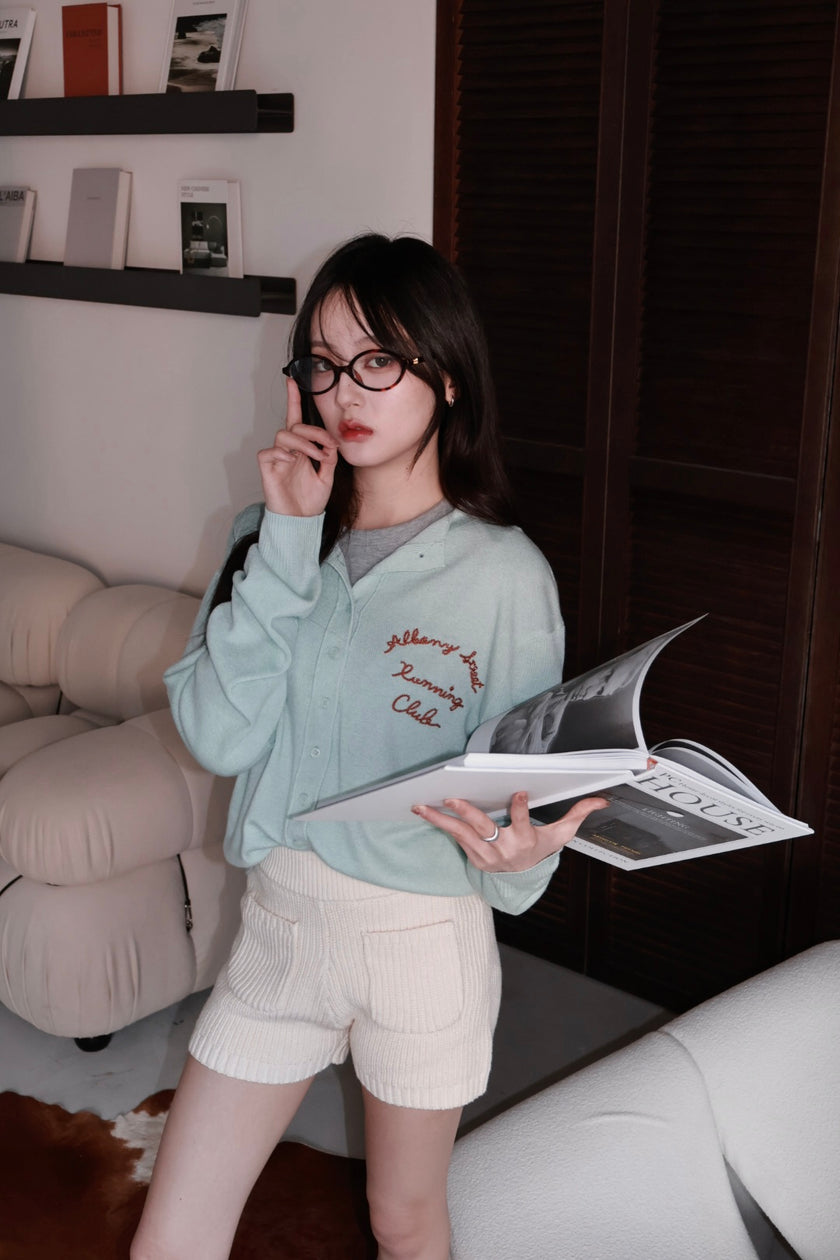 粗針織雙口袋短褲-米杏