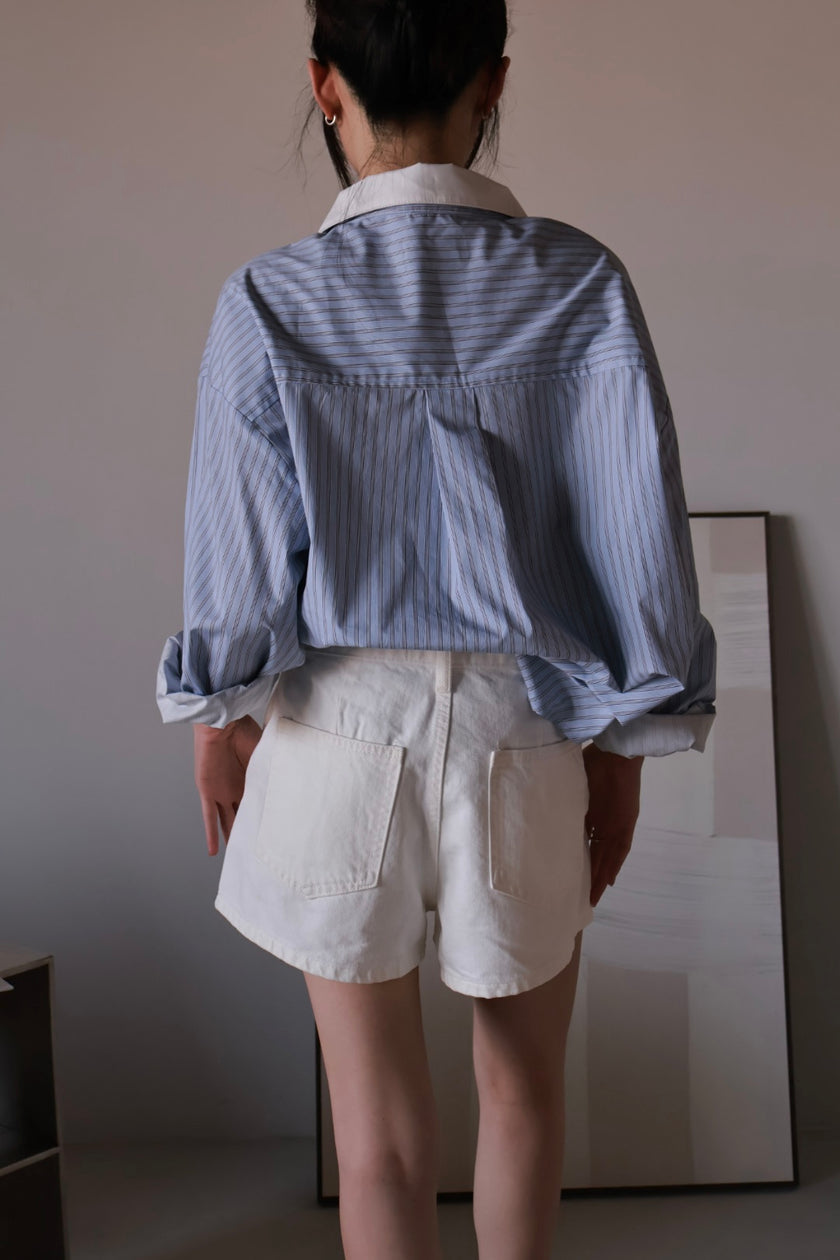 復古刷色牛仔短褲-白