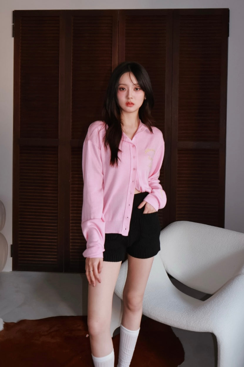 粗針織雙口袋短褲-黑