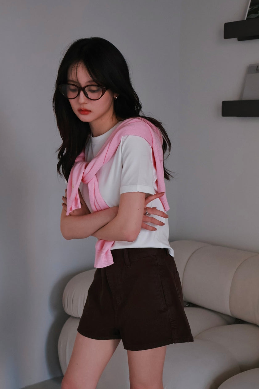 復古刷色牛仔短褲-藍