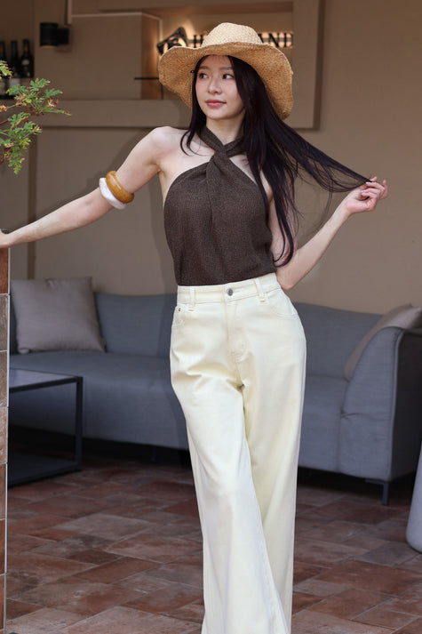 假期紐結針織上衣-深咖