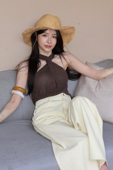 假期紐結針織上衣-深咖