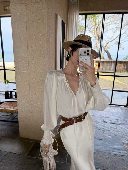 晨光天絲綁帶襯衫-米白