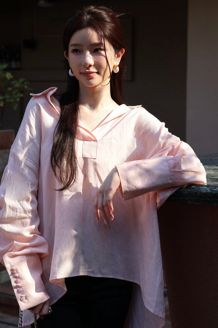 慵懶天絲寬鬆襯衫-淺粉