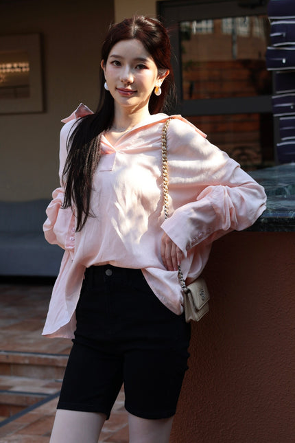 慵懶天絲寬鬆襯衫-淺粉