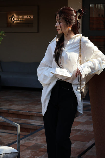 慵懶天絲寬鬆襯衫-白