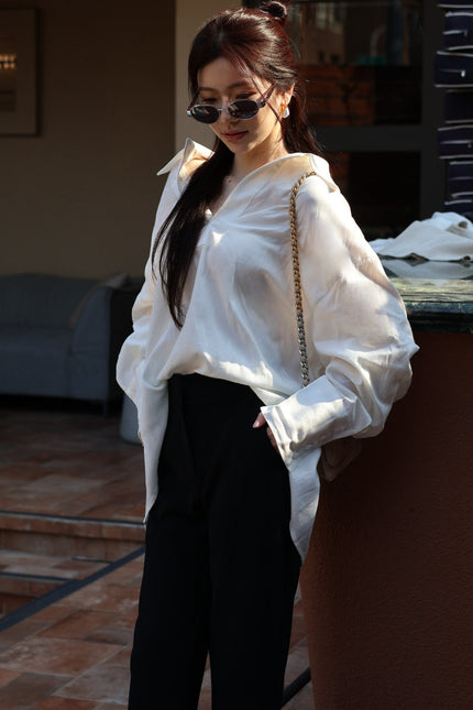 慵懶天絲寬鬆襯衫-白