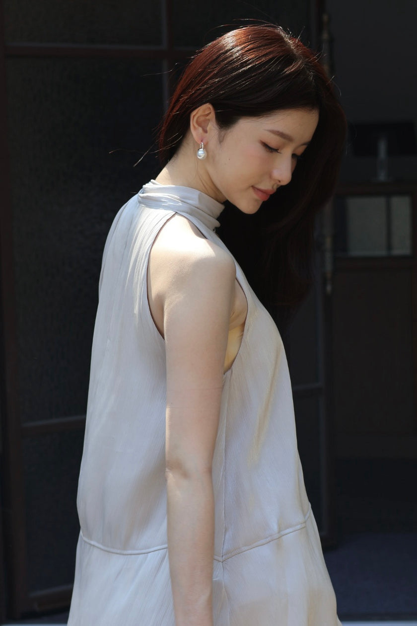 靜奢珍珠吊墜耳環-銀