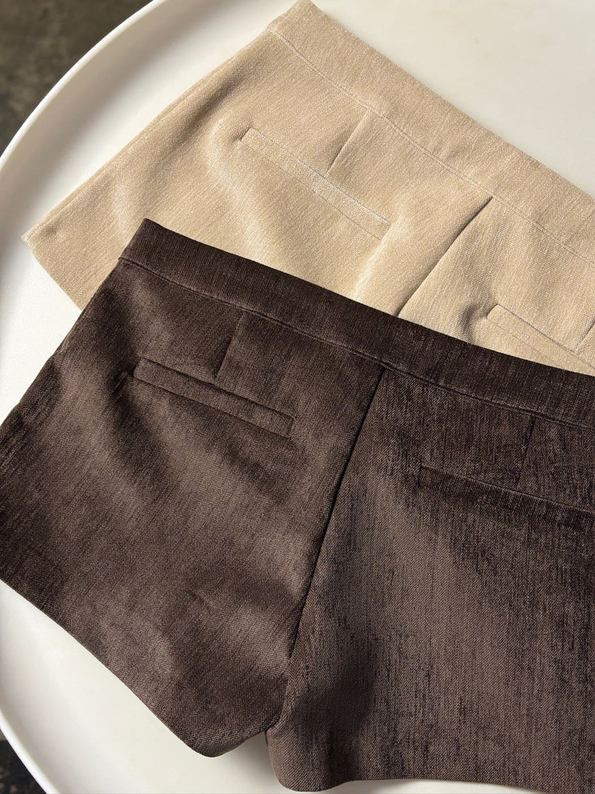 霧光低腰短褲-咖