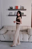 Knitted Embossed Casual Pants-Milk Tea