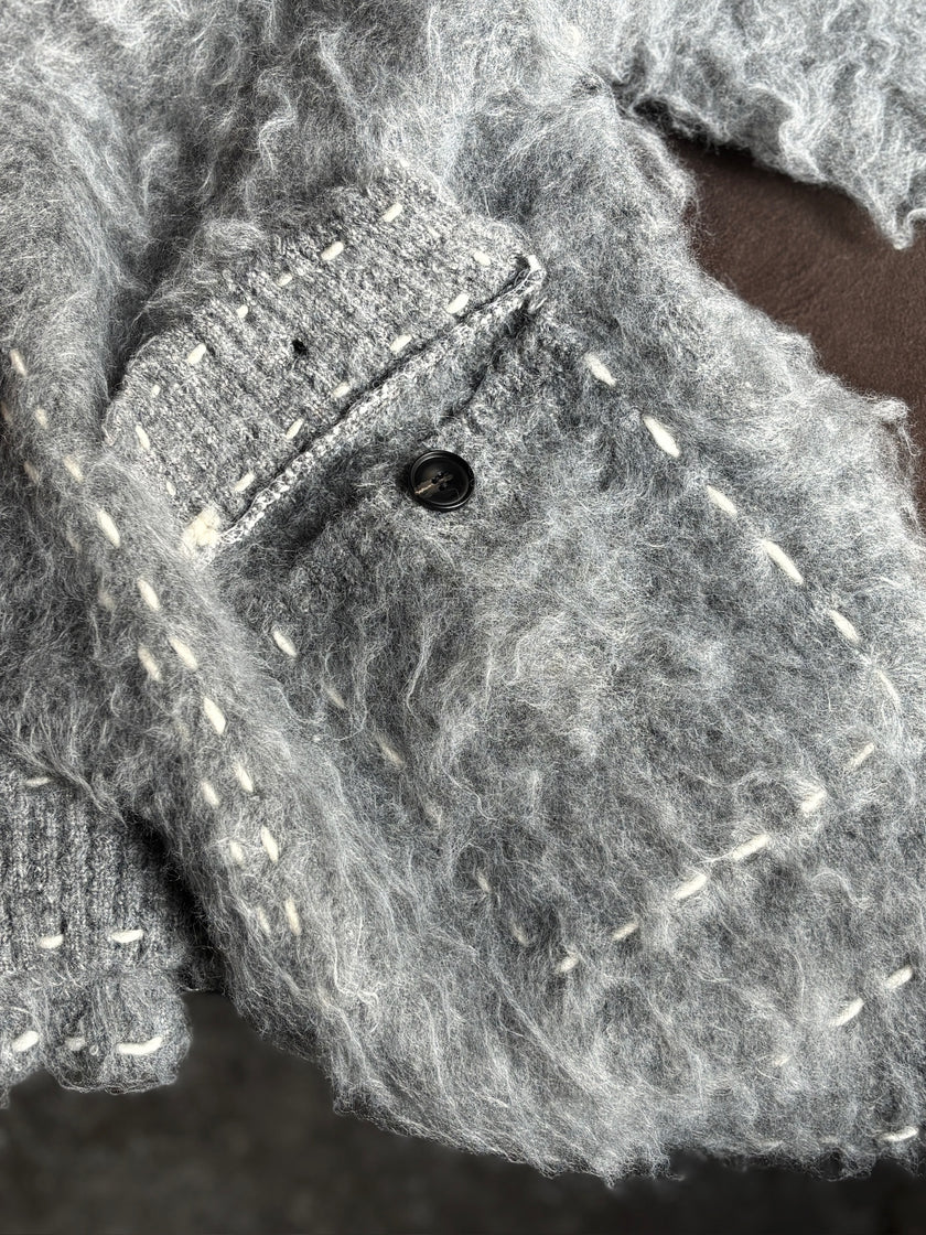 慵懶綿羊卷縫線針織外套-灰