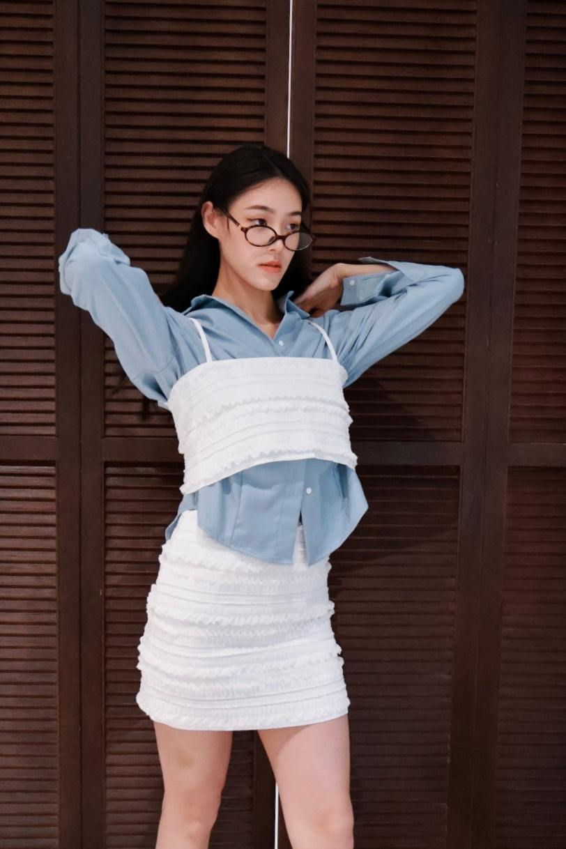 法式雪紡層次小吊帶-白