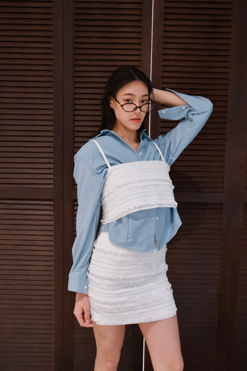 法式雪紡層次小吊帶-白