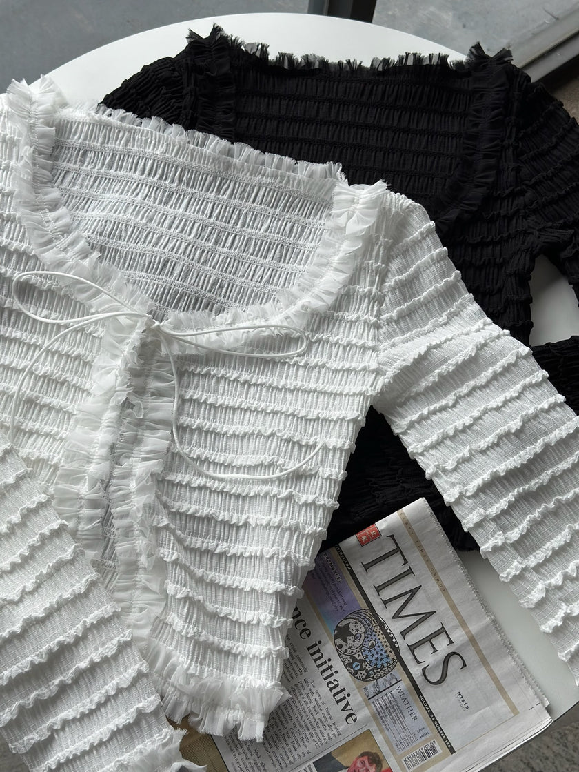 奶油層次雪紡小罩衫-黑