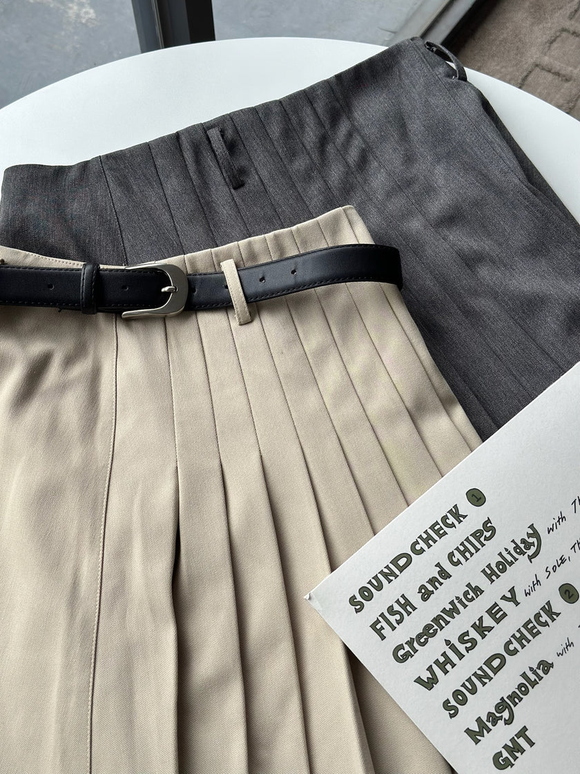 Miu感智性半百褶裙(附皮帶)-灰