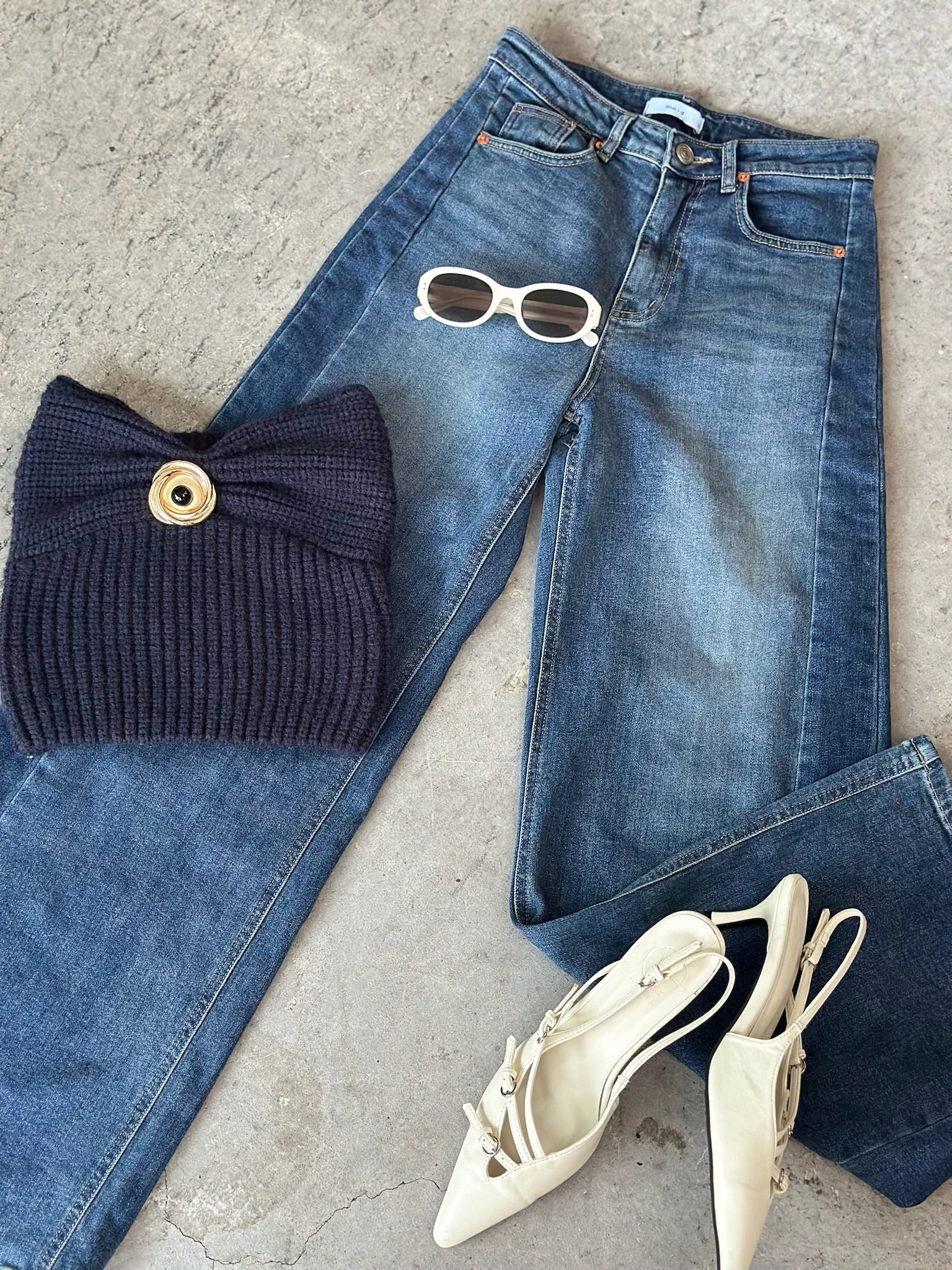 義式鉤織金屬平口上衣-藏藍