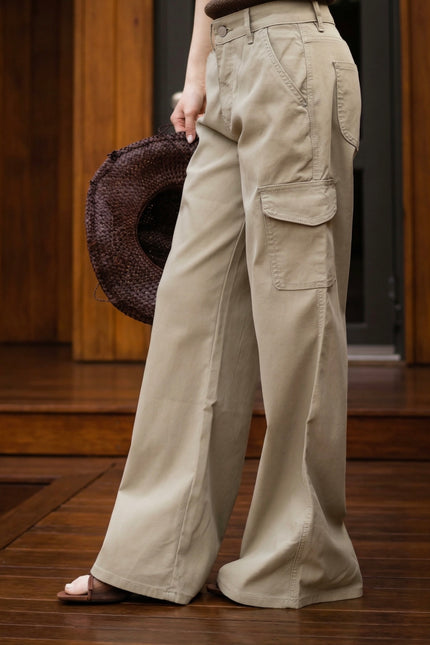 城市側口袋工裝長褲-卡其