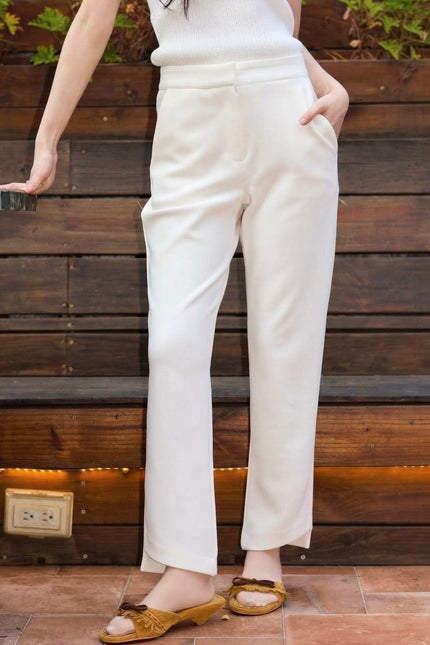 都會彈力厚磅西裝褲-米白