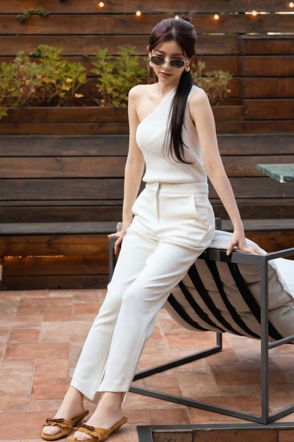 都會彈力厚磅西裝褲-米白