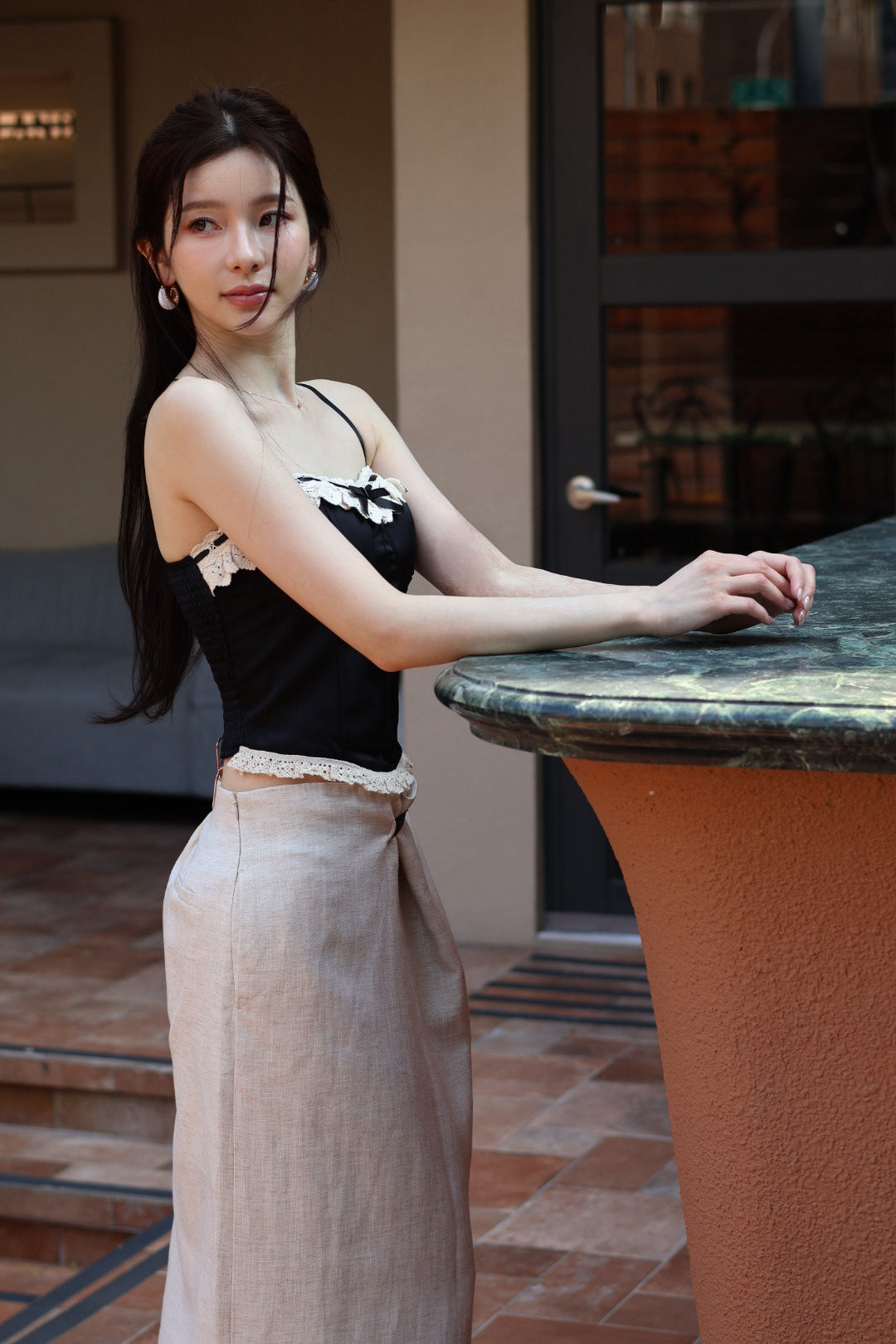 午夜外縫線馬甲Bra top-黑