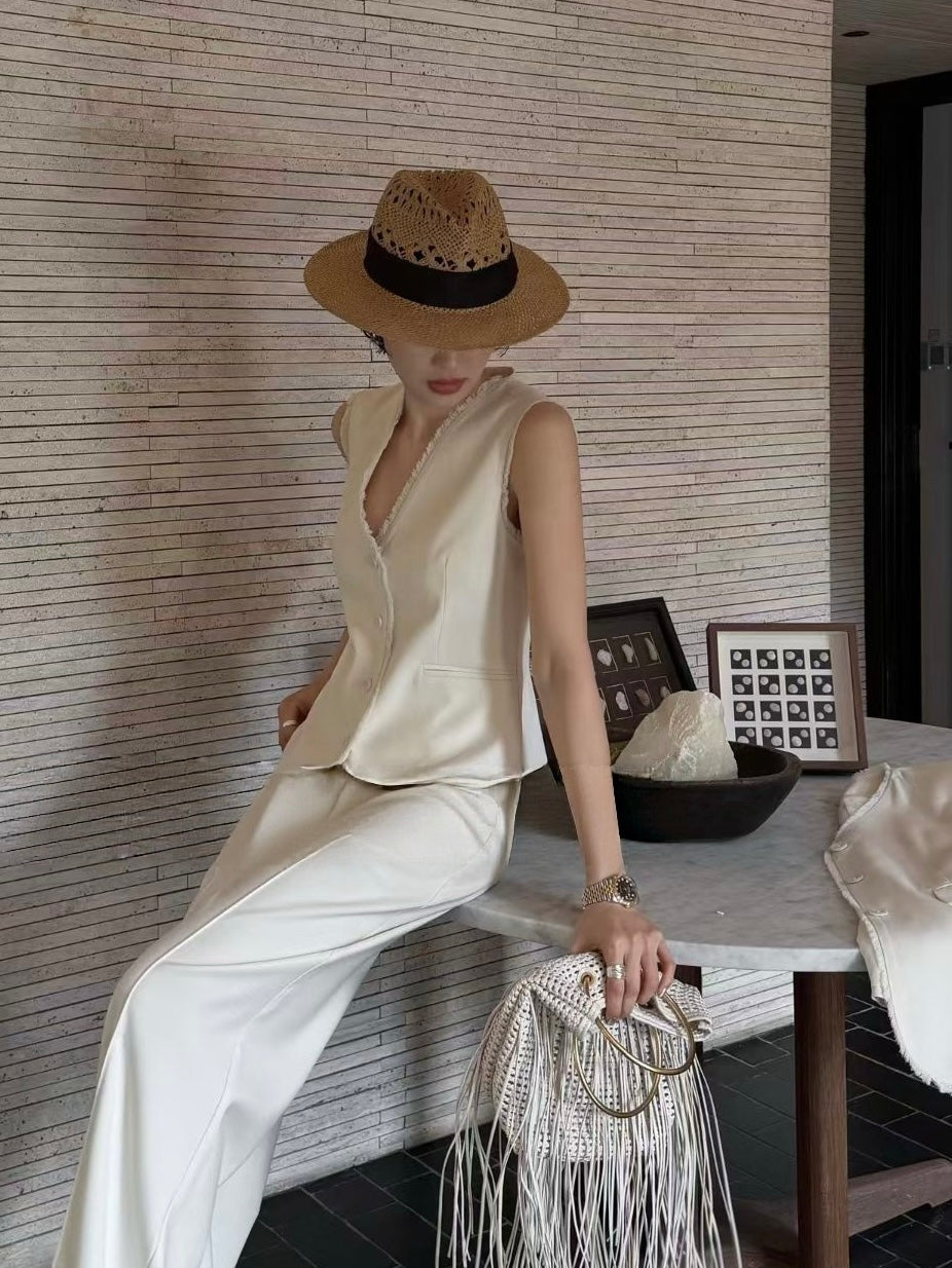 都會抽鬚西裝馬甲背心-白