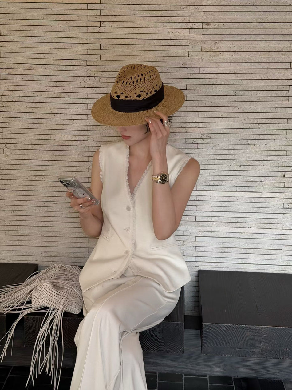 都會抽鬚西裝馬甲背心-白