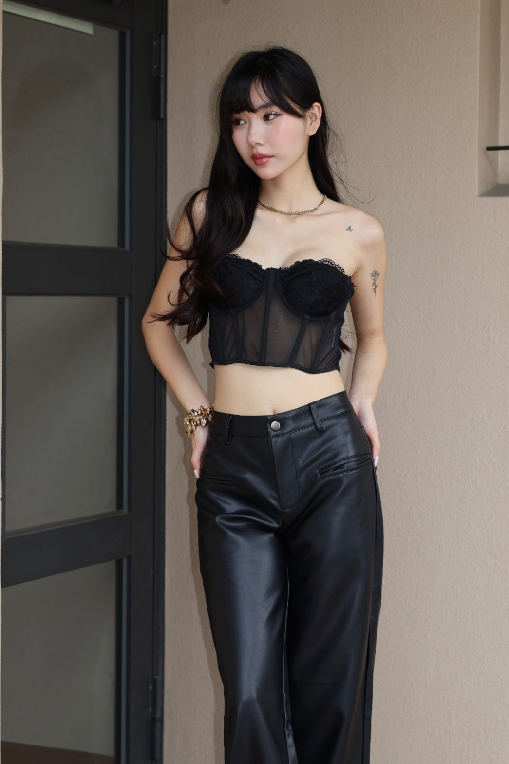 法式魚骨蕾絲馬甲-黑