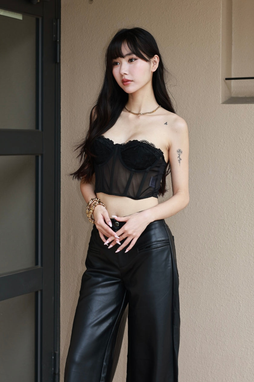 法式魚骨蕾絲馬甲-黑