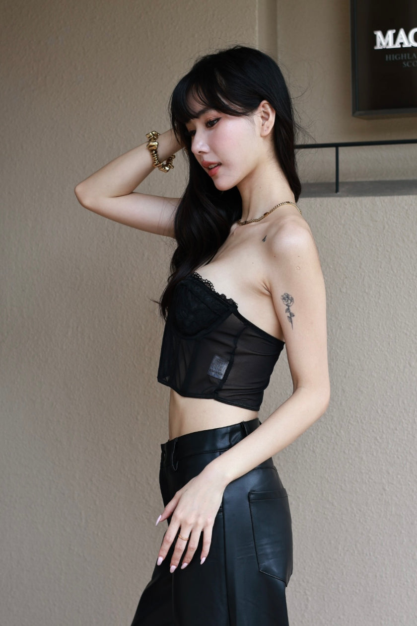 法式魚骨蕾絲馬甲-黑