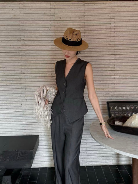 都會抽鬚西裝馬甲背心-深灰