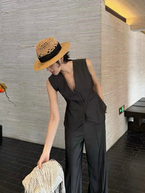 都會抽鬚西裝馬甲背心-深灰