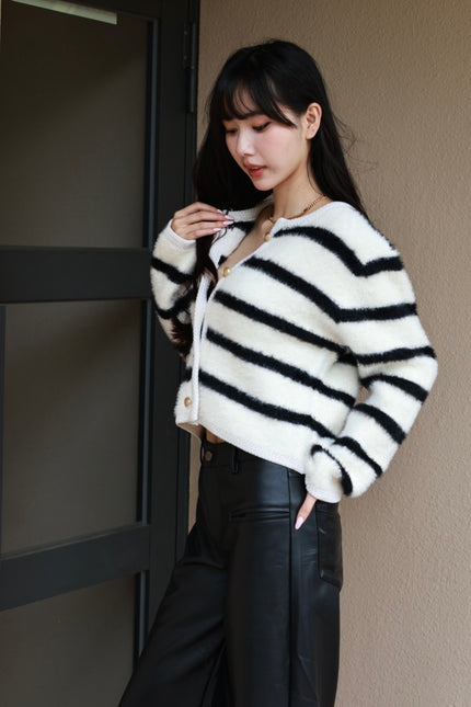 水貂毛工藝外套-條紋