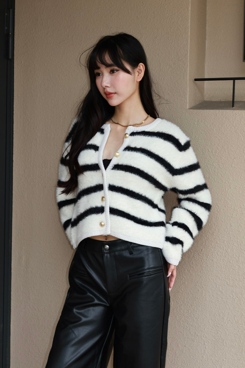 水貂毛工藝外套-條紋