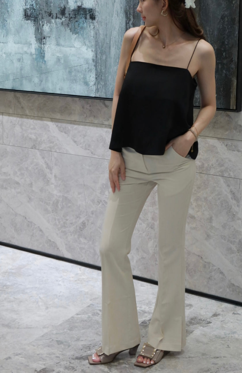 涼感提臀西裝褲-米白