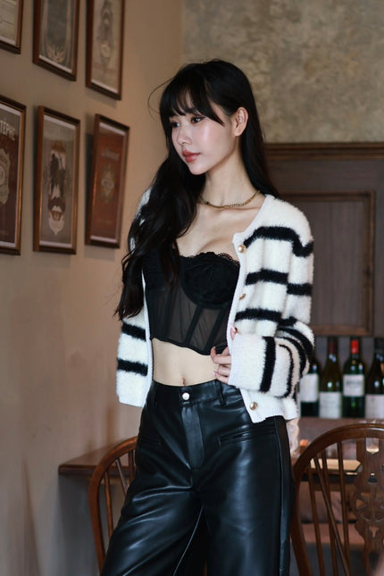 法式魚骨蕾絲馬甲-黑