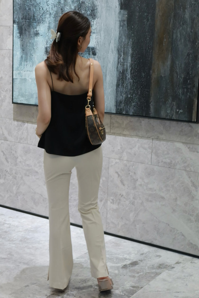 涼感提臀西裝褲-米白