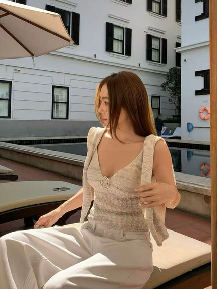 晨光碎鑽混織背心罩衫組-杏