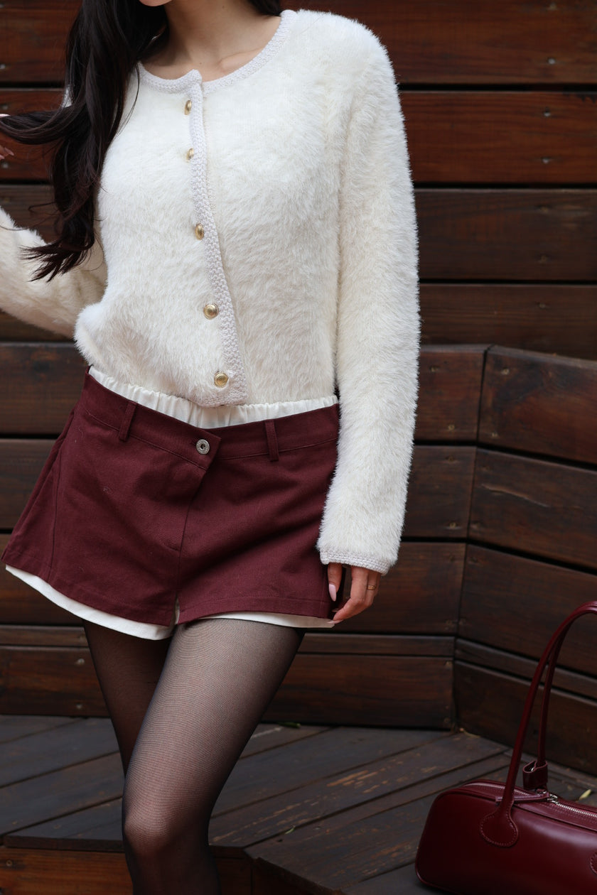 博主假兩件設計褲裙-酒紅