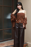 圈圈毛細肩罩衫兩件套-咖