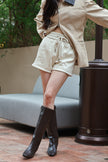入秋麂皮抽繩短褲-杏