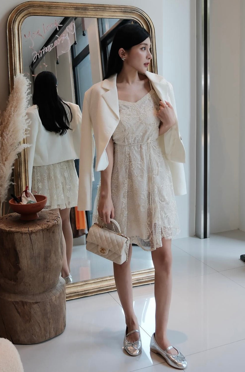 復古刺繡蕾絲綁帶洋