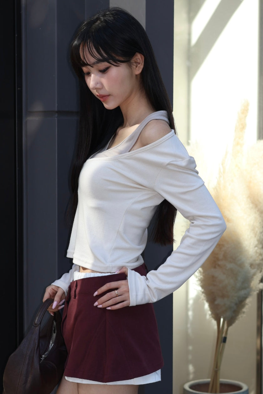 掛脖假兩件基礎上衣-杏