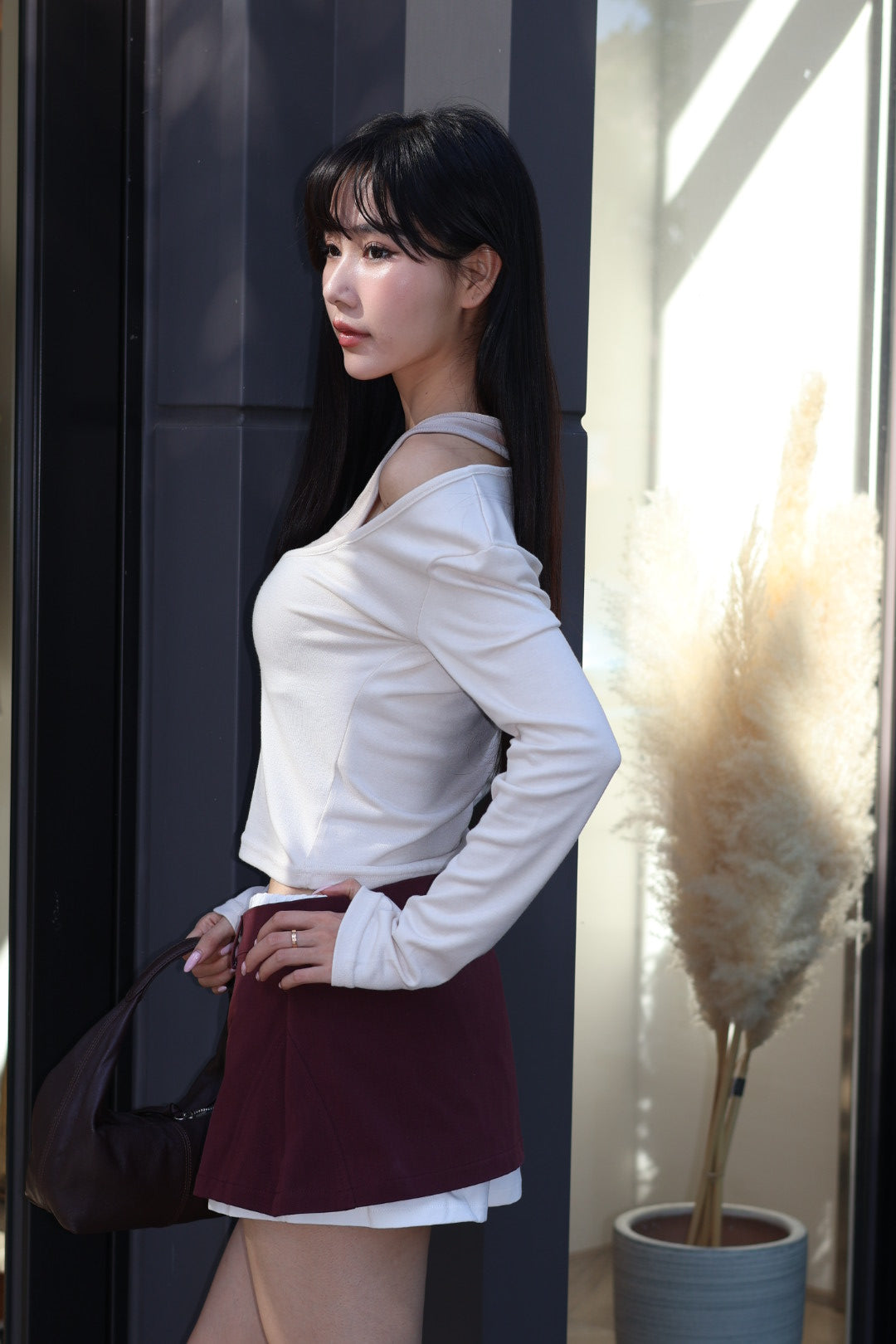 掛脖假兩件基礎上衣-杏