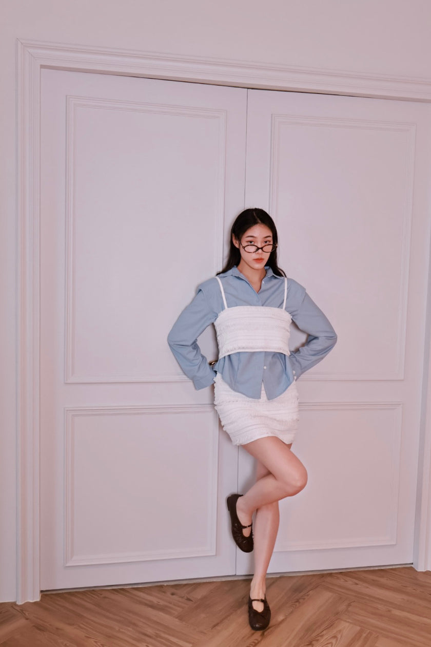 法式雪紡層次小吊帶-白