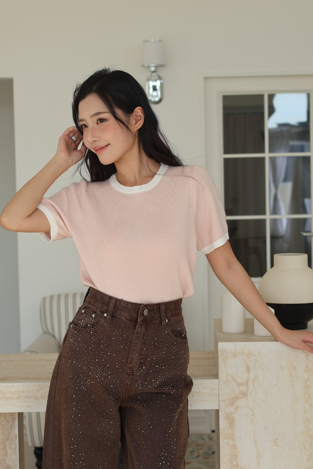 小香經典撞色外套-粉