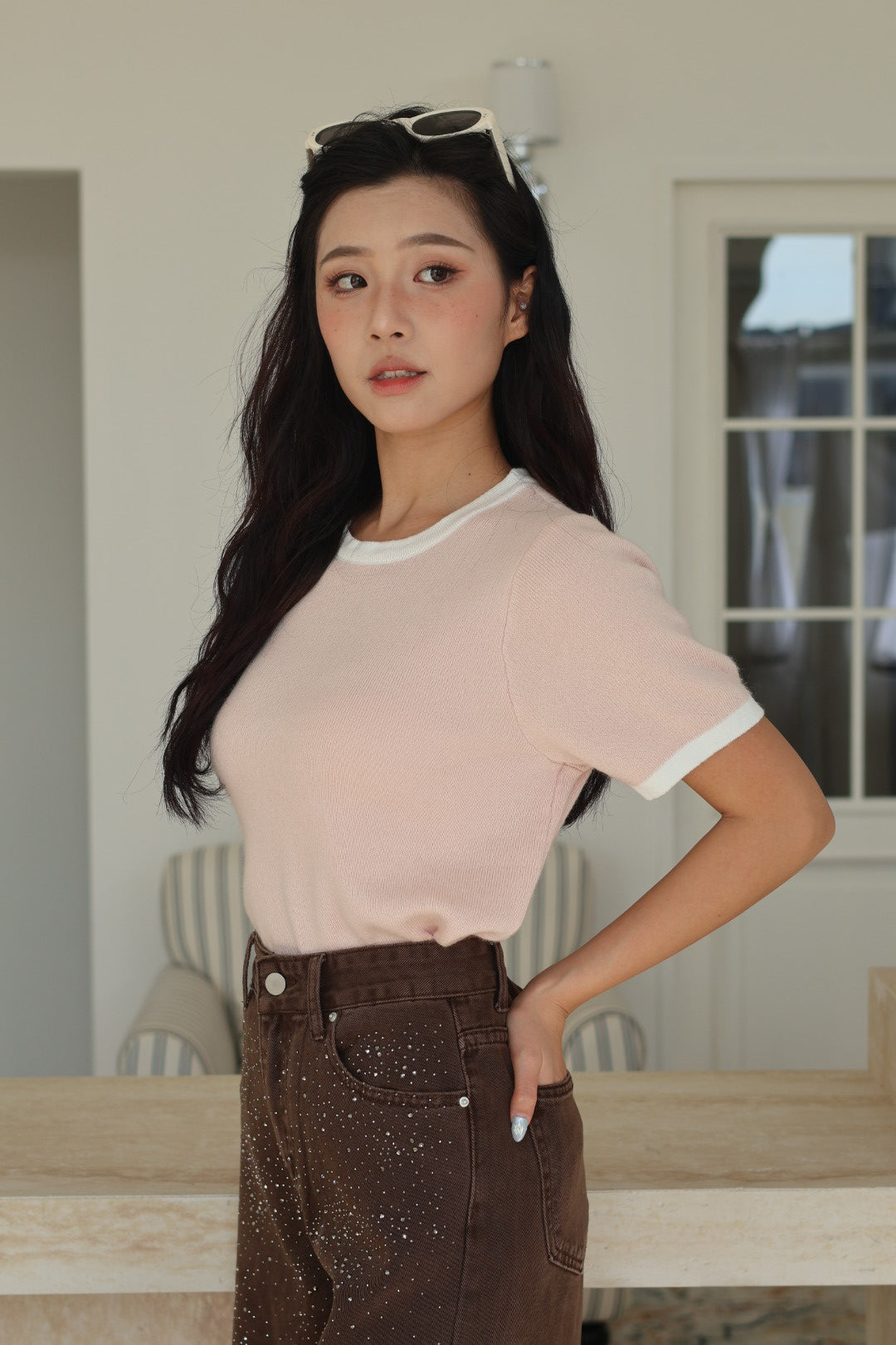 小香經典撞色外套-粉