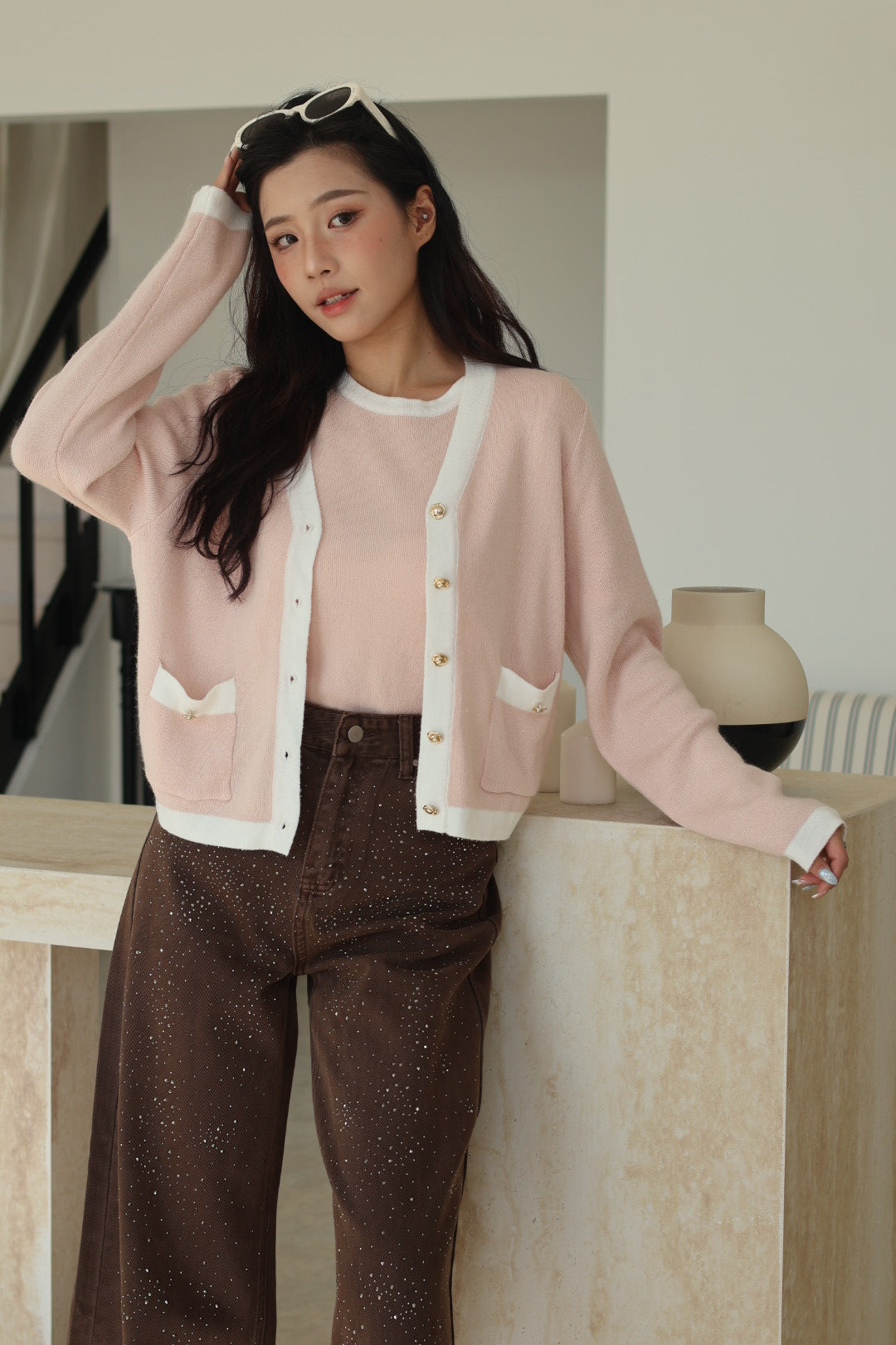 小香經典撞色外套-粉