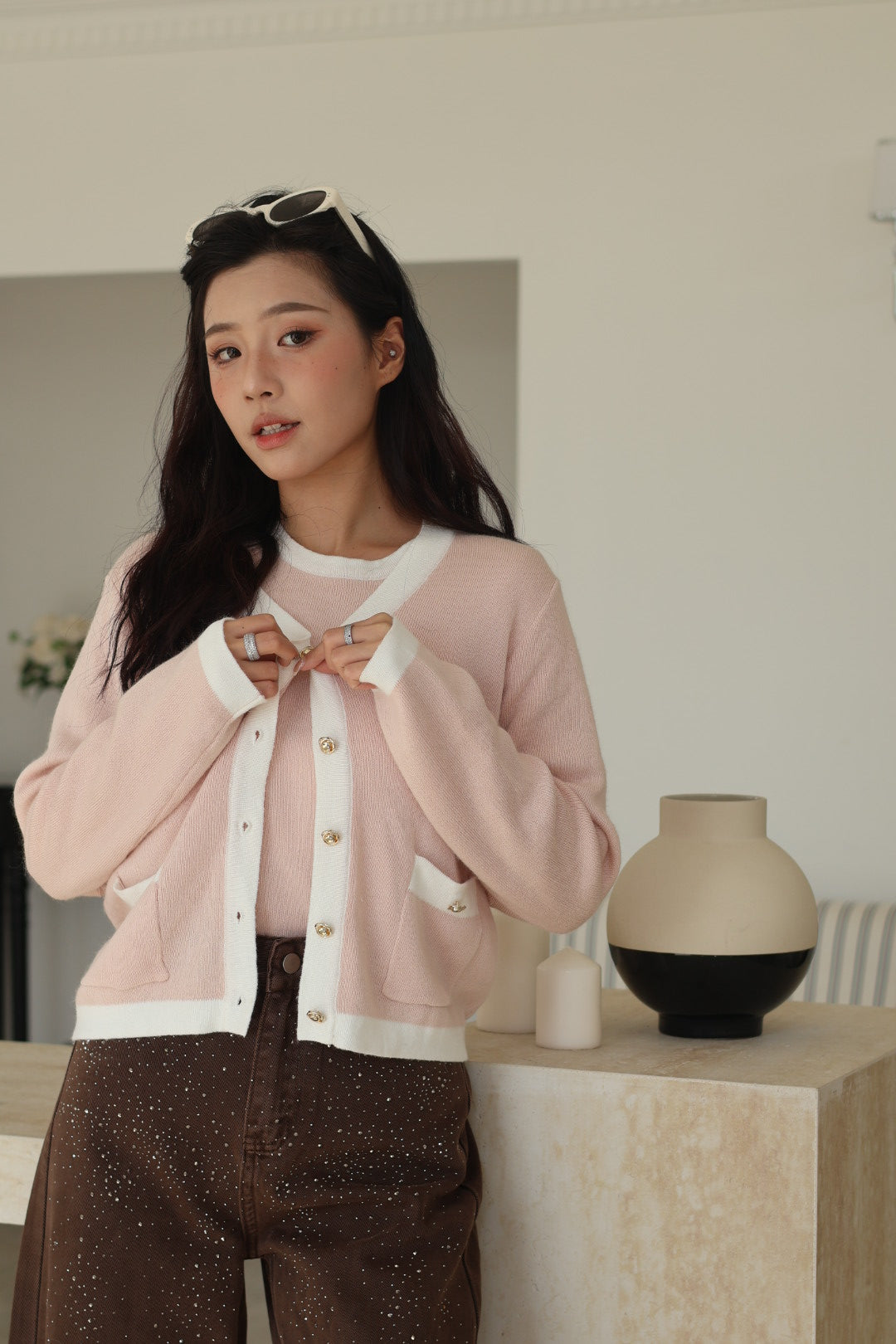 小香經典撞色外套-粉