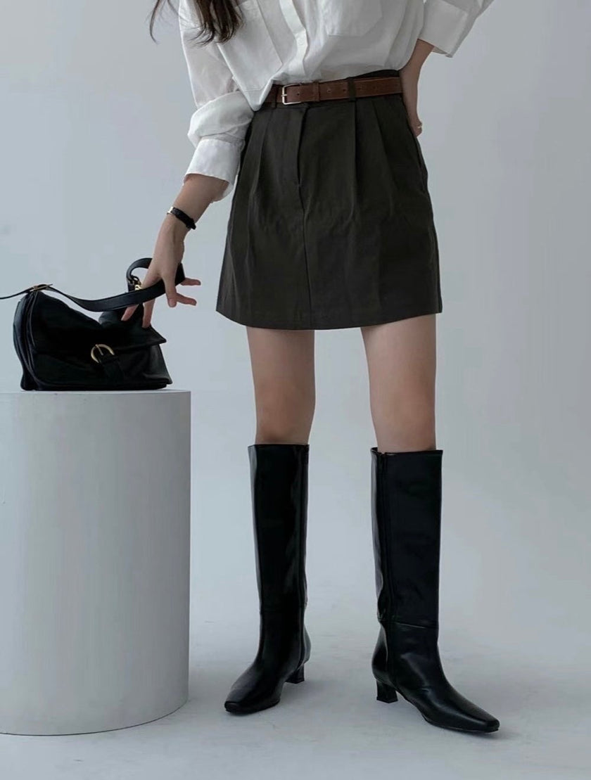 騎士低跟中筒靴-黑