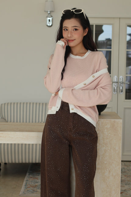 小香經典撞色上衣外套組-粉